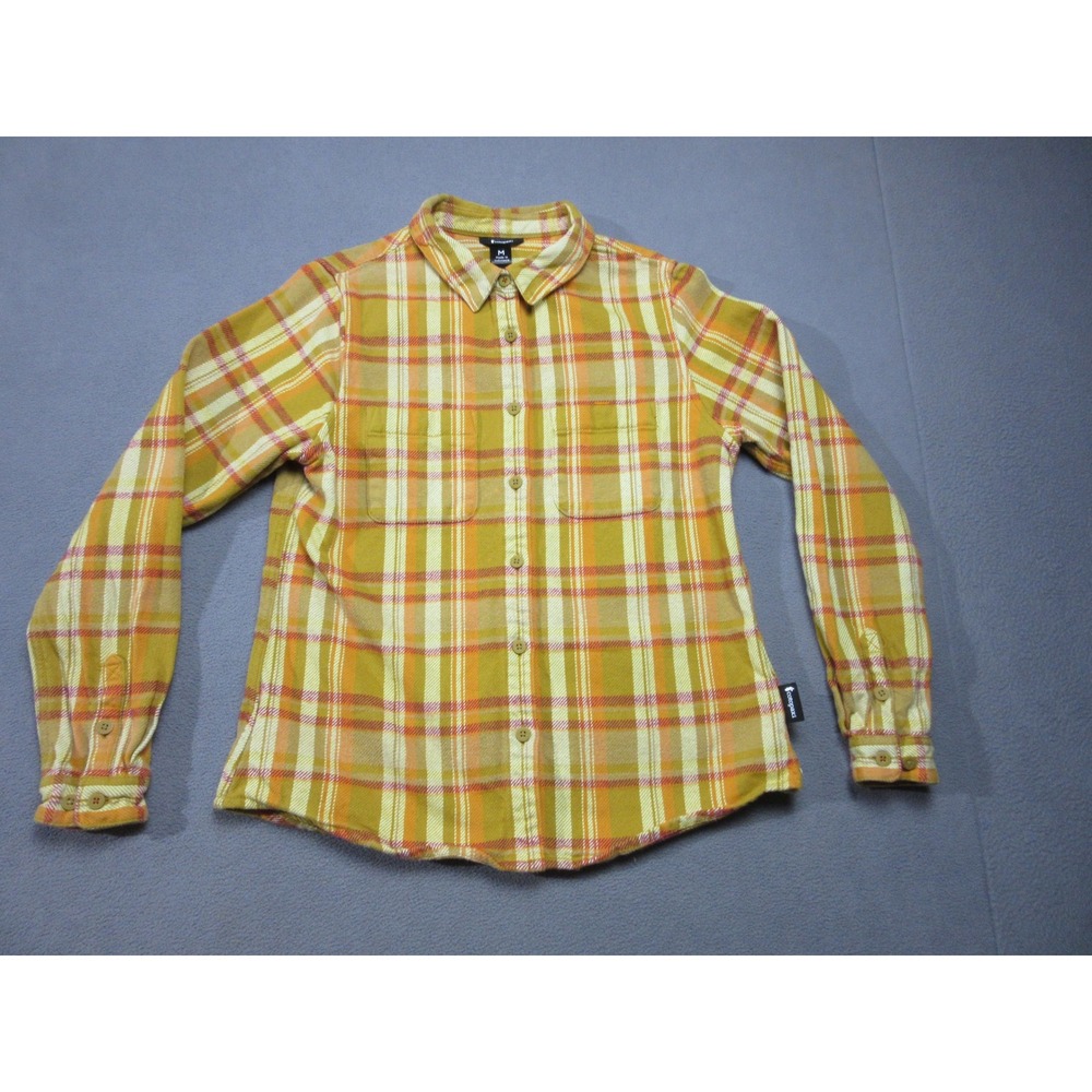 Cotopaxi Shirt Womens Medium Yellow Orange Plaid Flannel Organic Cotton Outdoor